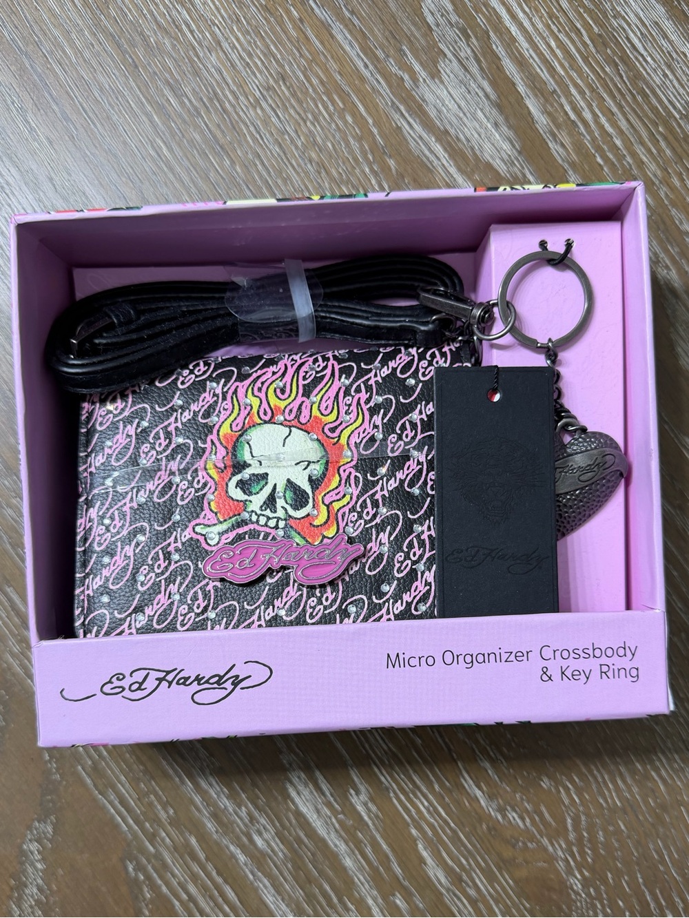 Ed Hardy Micro Organizer Crossbody Bag & Key Ring Gift Set